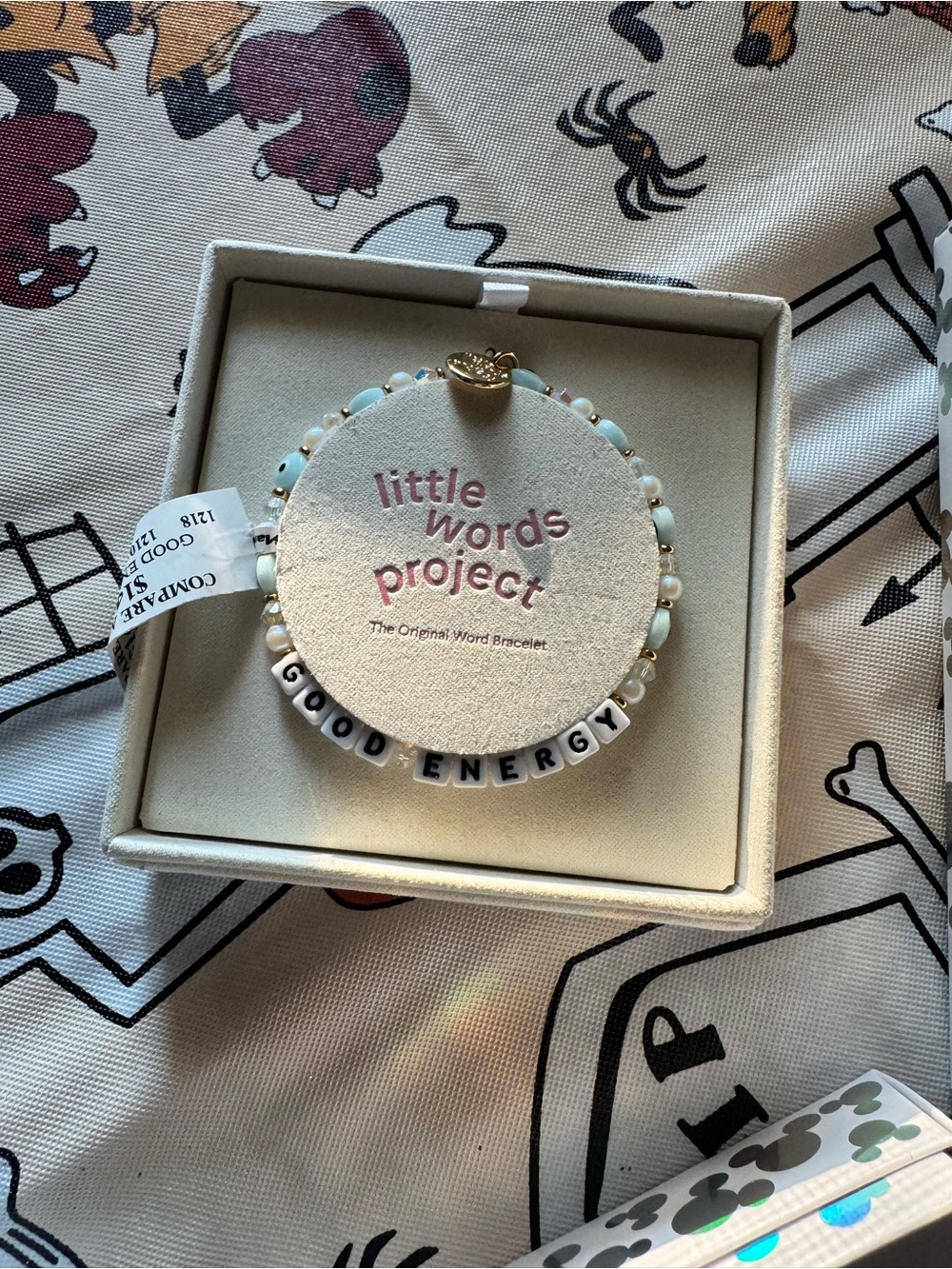 Little Words Project "Good Energy" Beaded Bracelet - blue & White